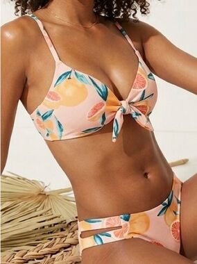 Shade & Shore Citrus Bikini Set Top 34B Bottom Small NWT